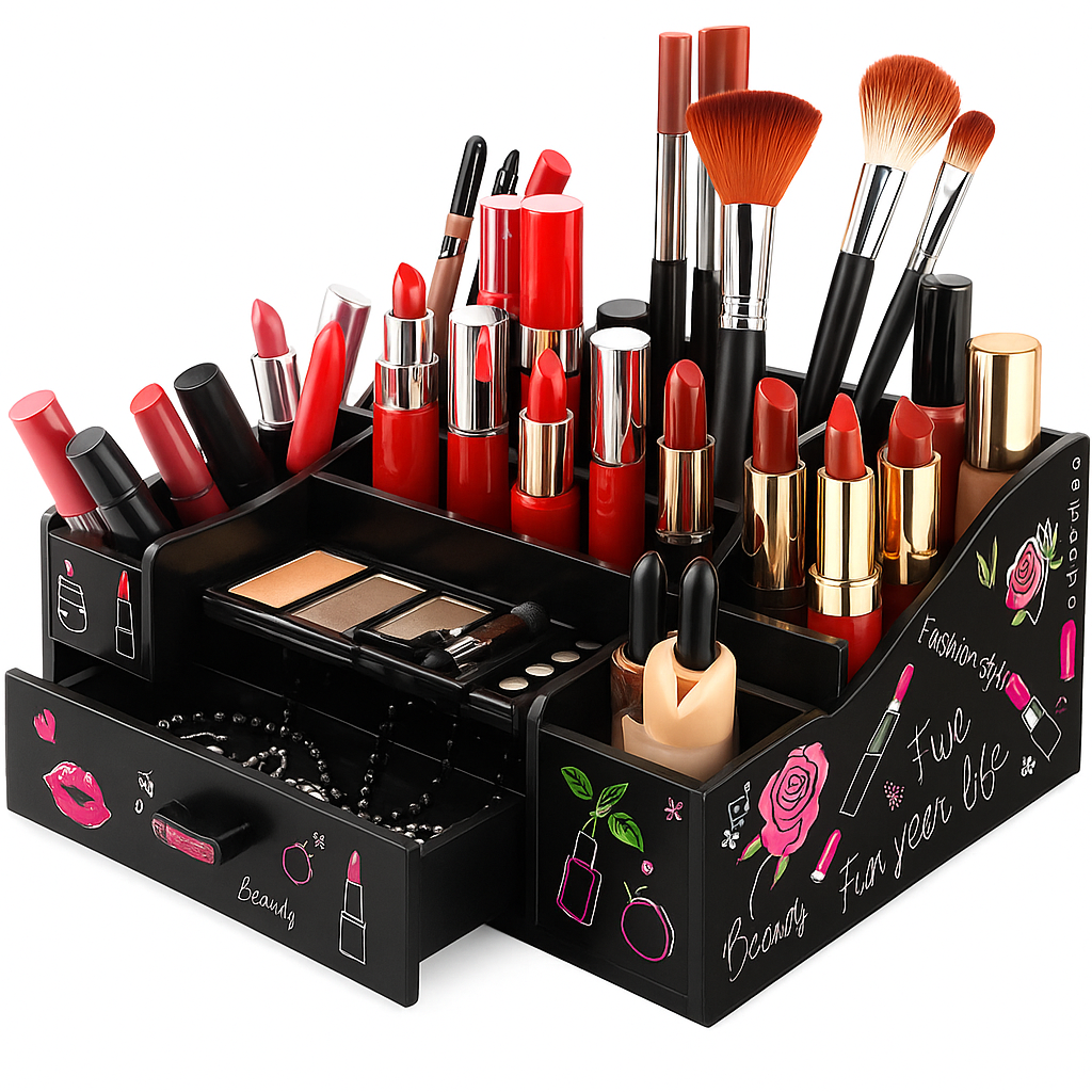 Black Beauty Organizer 8001 – Multi-Slot Makeup & Brush Holder