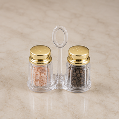 2-Piece Salt & Pepper Shaker Set with Holder – Gold Finish Tabletop Seasoning & Spice Set | Kitchen Dining Accessories