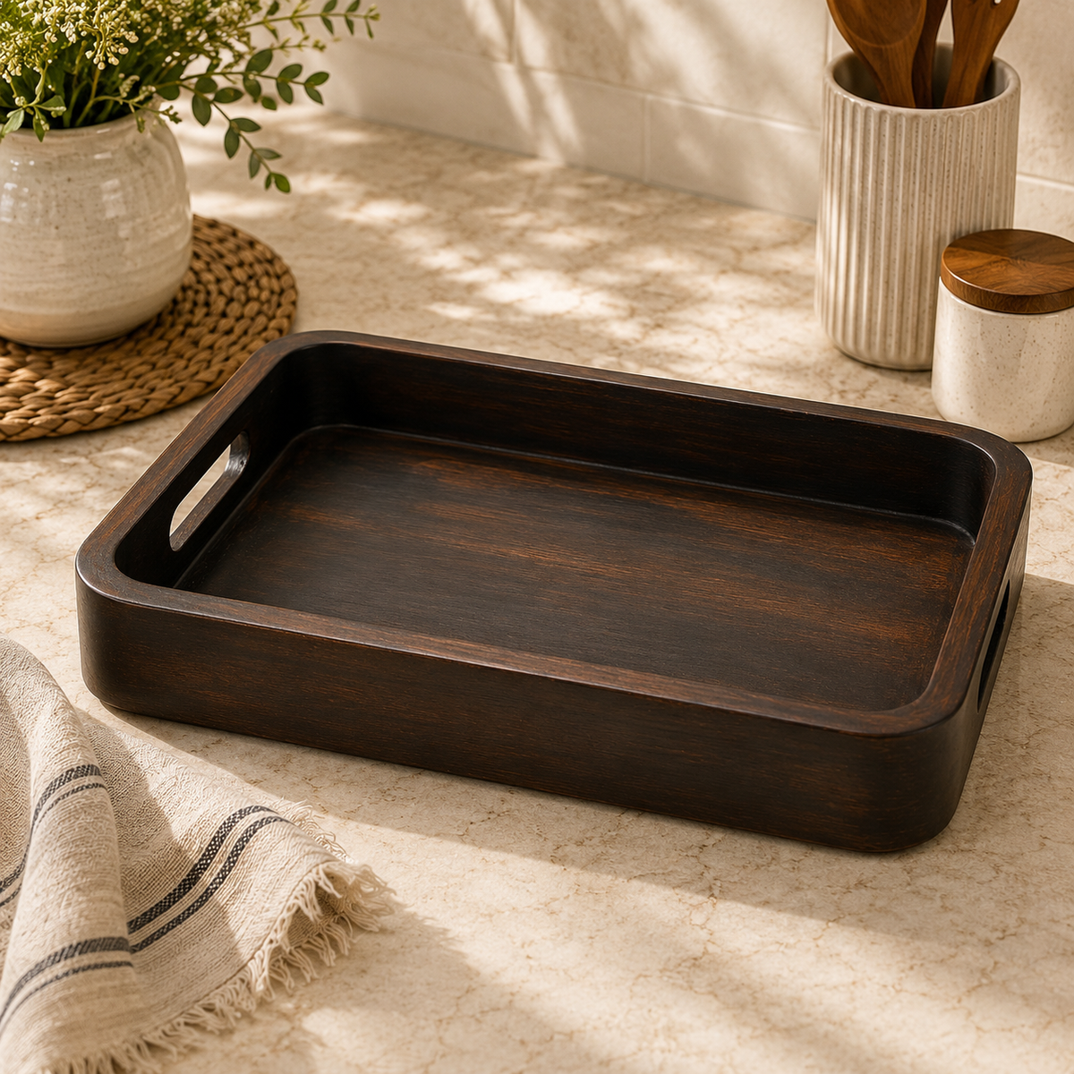 Wooden Tray Mango Wood 13x10.5 Inch