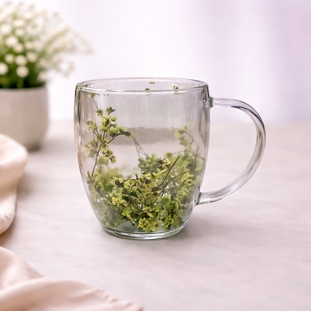 Double Wall Floral Mug – Transparent Tea & Coffee Cup with Dried Flowers