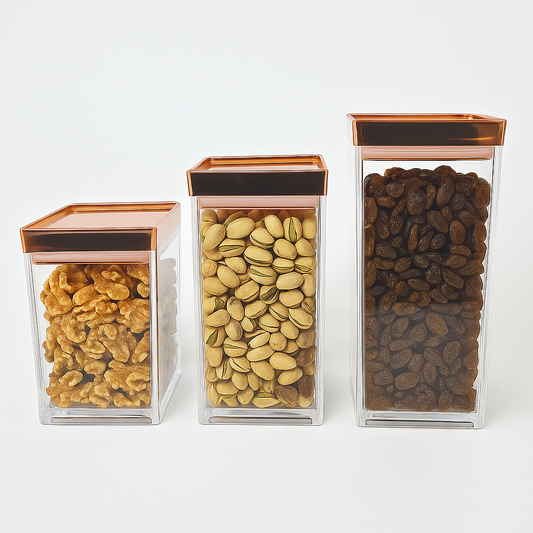 1Pc Acrylic Jar  – Small, Medium & Large | Transparent Storage Container with Rose Gold Lid