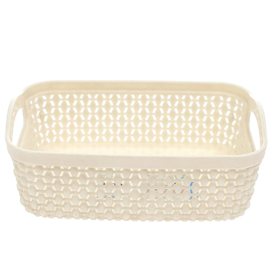 Drop Basket Small – Beige Plastic Storage Organizer with Handles for Home & Office