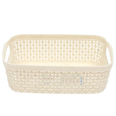 Drop Basket Small – Beige Plastic Storage Organizer with Handles for Home & Office