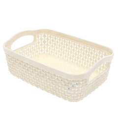 Drop Basket Small – Beige Plastic Storage Organizer with Handles for Home & Office