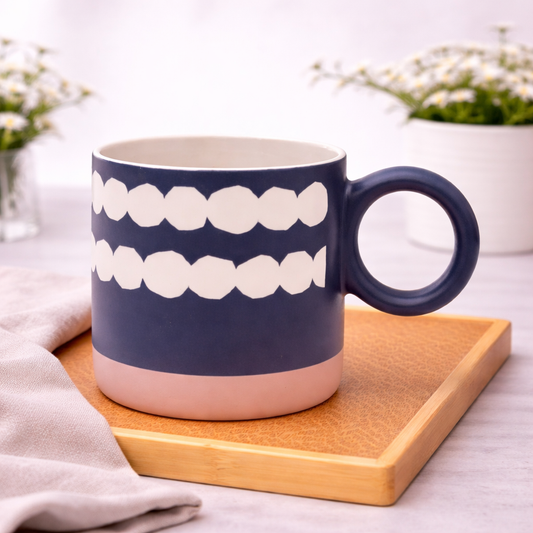 Black Ceramic Mug with White Geometric Dot Pattern
