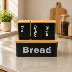 Bread Box with Canister Set – Black