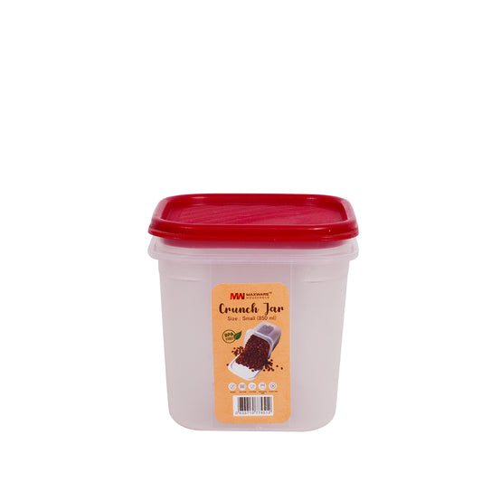 1pc Crunch Jar Small – 850 ml Plastic Airtight Food Storage Container (Grey, White, Brown, Red Lid Options)