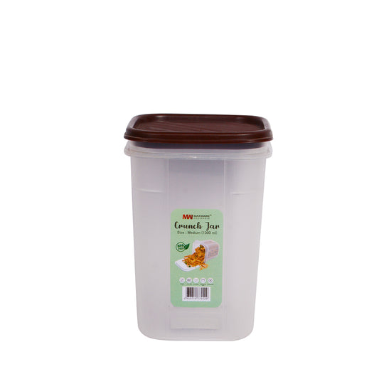 1pc Crunch Jar Medium – 1300 ml Plastic Airtight Food Storage Container (White, Red, Grey, Brown Lid Options)