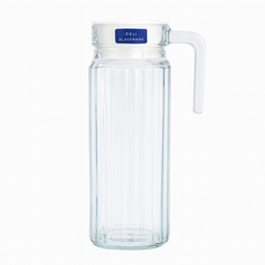 Ribbed Clear Glass Jug 1100 ml with Handle & Lid – Slim Water & Juice Pitcher for Everyday Serving