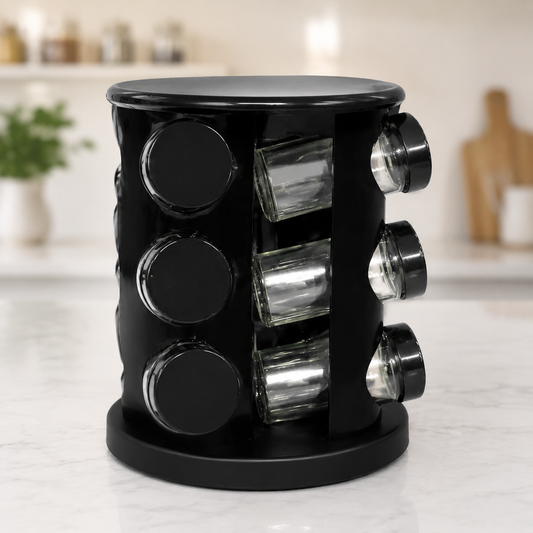 12PCS Revolving Spice Rack Set – Luxury Black & Gold Rotating Spice Organizer - Habitt
