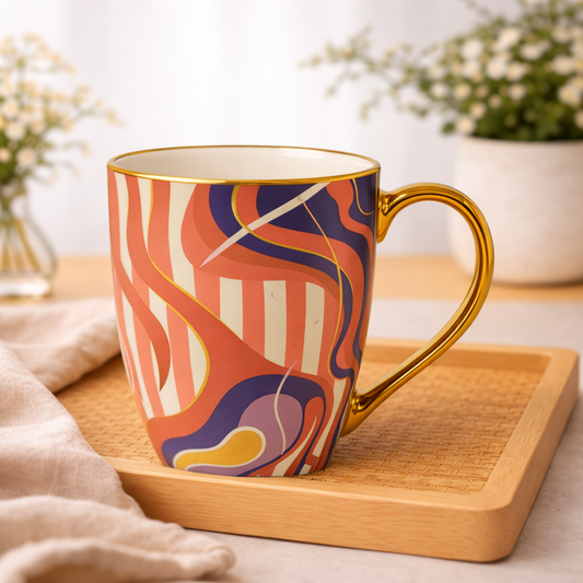 Abstract Gold Handle Ceramic Mug – Luxury Multicolor Coffee & Tea Cup