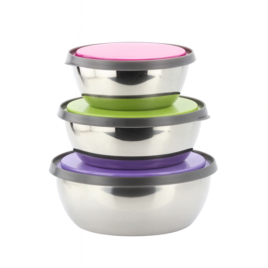 Pack of 3 Stainless Steel Food Storage Container Set with Colorful Lids