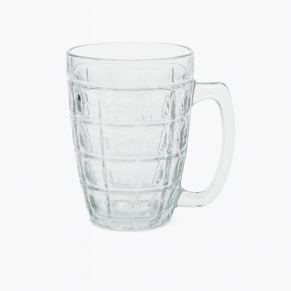Clear Patterned Glass Juice Mug with Handle – 380 ml Capacity (Single Piece) | Premium Drinkware for Home & Café - Habitt