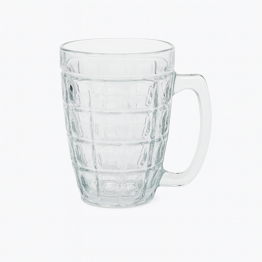 Clear Patterned Glass Juice Mug with Handle – 380 ml Capacity (Single Piece) | Premium Drinkware for Home & Café - Habitt