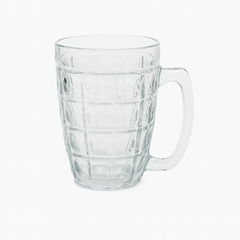 Clear Patterned Glass Juice Mug with Handle – 380 ml Capacity (Single Piece) | Premium Drinkware for Home & Café - Habitt