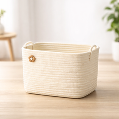 1 Pc Rectangular Plastic Storage Basket with Flower Design – Decorative Organizer with Handles for Kitchen & Home - Habitt