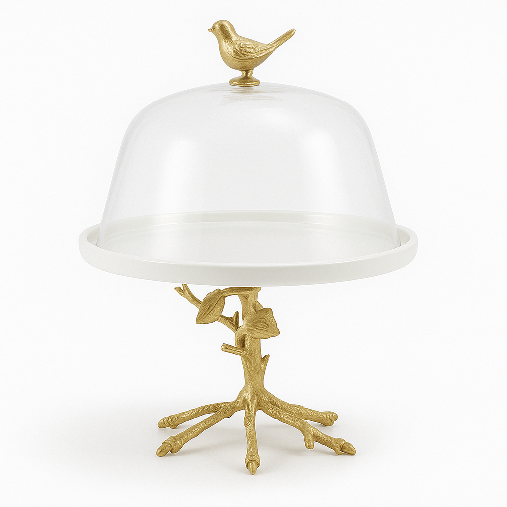 Elegant Gold Cake Stand with Acrylic Lid