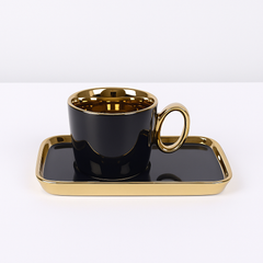 Sol Stylish Cup & Saucer Set of 6 – Black &amp; Gold Porcelain Coffee Set 90120