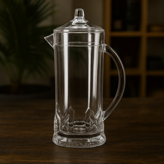 Bamboo-Design Clear Glass Jug Premium Heavy-Base Beverage Server