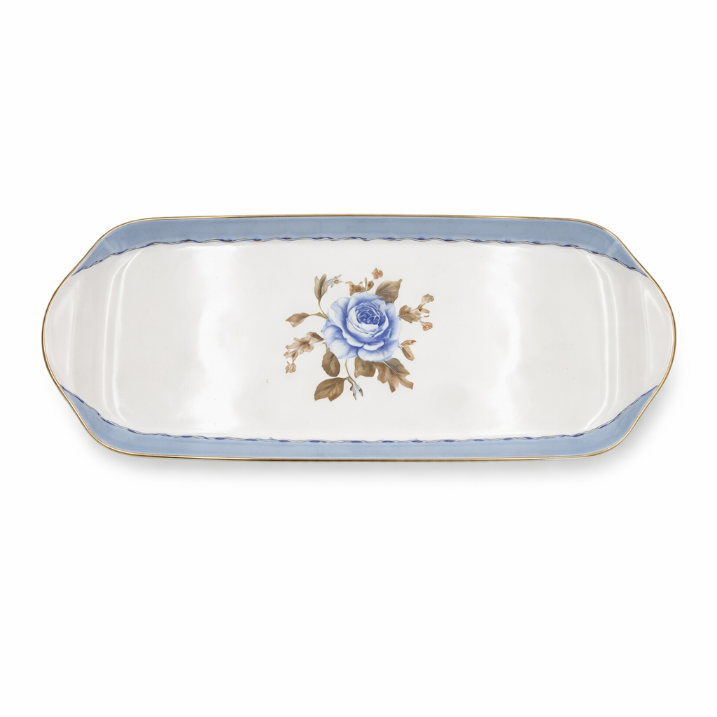 Blue Rose 10.5-Inch Oblong Platter – Elegant Ceramic Serving Tray