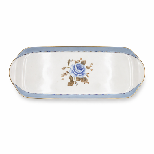 Blue Rose 10.5-Inch Oblong Platter – Elegant Ceramic Serving Tray