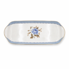 Blue Rose 10.5-Inch Oblong Platter – Elegant Ceramic Serving Tray