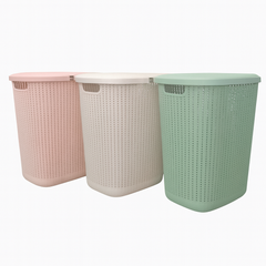 Laundry Basket – 57 Litres Ventilated Hamper with Lid (Green, Beige & Pink)