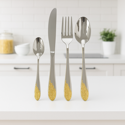 52-Piece ALPEN Cutlery Set – Stainless Steel with Gold Textured Detailing