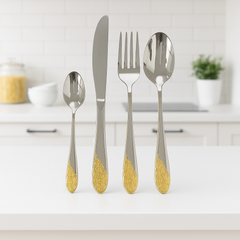52-Piece ALPEN Cutlery Set – Stainless Steel with Gold Textured Detailing