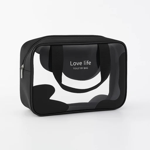 Black Transparent Toiletry Bag | Waterproof Travel Makeup & Storage Pouch