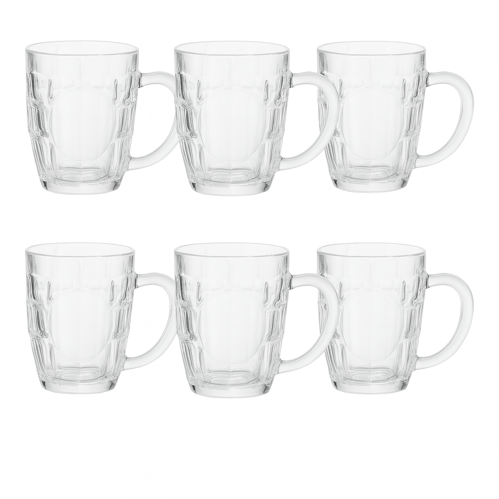 520 ml Large Heavy Glass Mug – Premium Clear Beverage Mug Set of 6 for Water, Juice, Lassi & Shakes