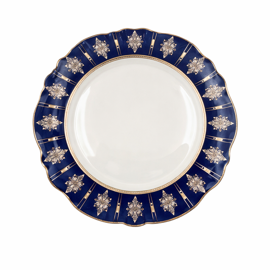 Luxury Blue & Gold Motif Dinner Plate – 8-Inch Elegant Ceramic Plate