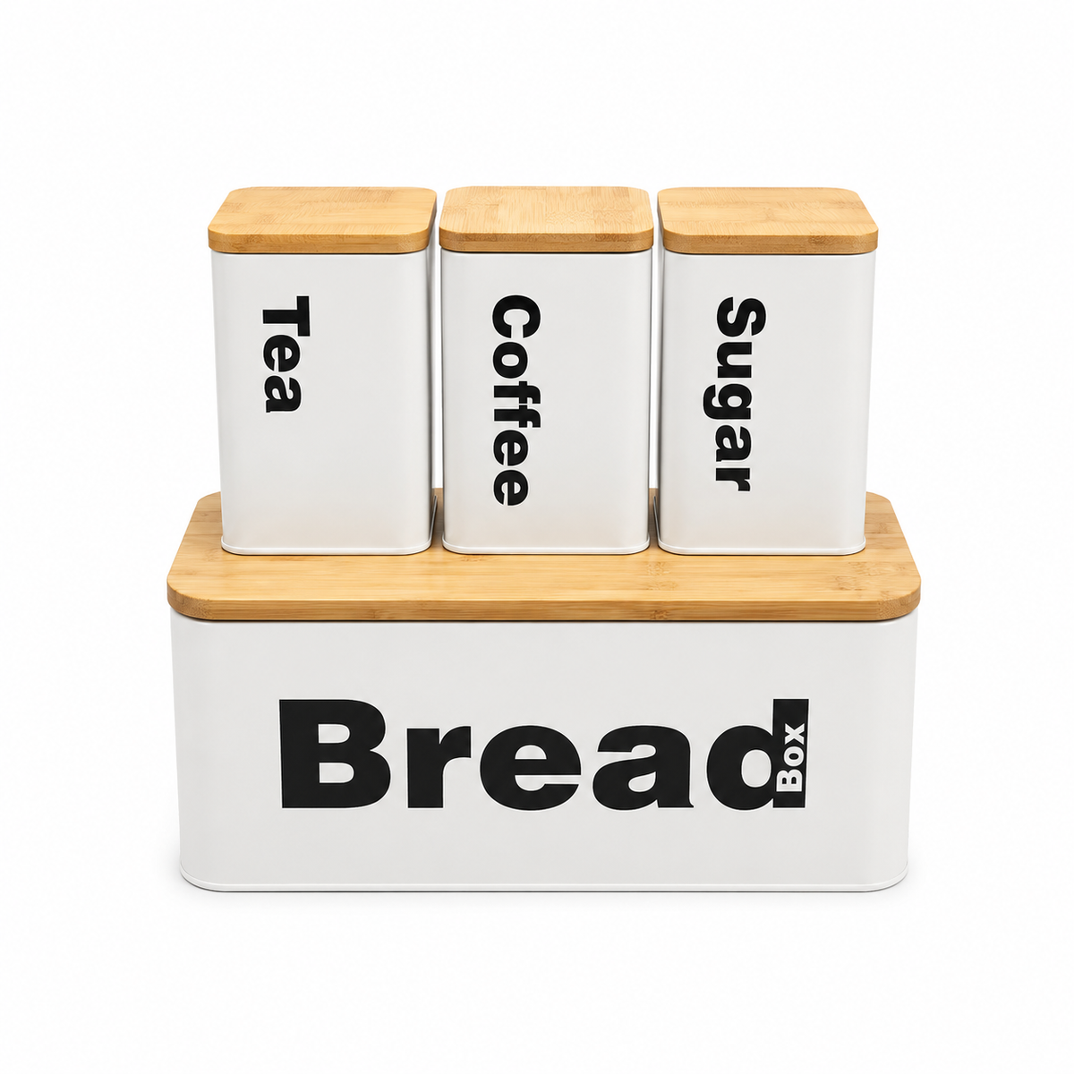 Bread Box with Canister Set – White