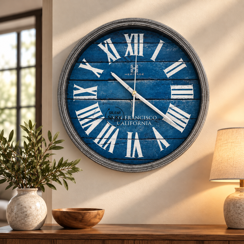 Heritage Oxford 14-Inch Retro Wall Clock – Rustic Amber Dial with Bold Vintage Numerals
