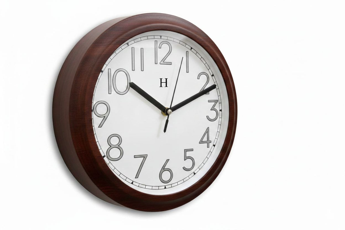Heritage Squat 2 Wall Clock 9.75 Inch – Walnut Wood-Effect Frame with White Dial & Classic Numerals (Plastic) - Habitt