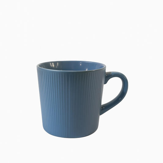 Ribbed Blue Ceramic Mug – Stylish Textured Coffee & Tea Cup