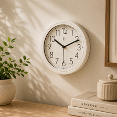 Heritage Squat 2 Wall Clock 9.75 Inch – Clean White Frame with Grey Numerals & Minimalist Design (Plastic)