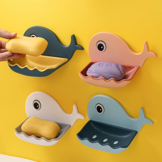 1pc Whale Design Soap Dish (Assorted) – Cute Wall-Mounted Fish Soap Holder with Drain Holes | Bathroom &amp; Kitchen Soap Tray for Kids and Families