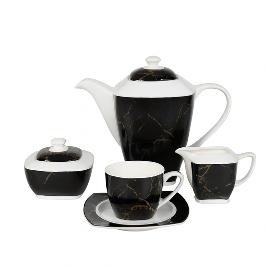 Elegant 15 Pcs Solecasa Coffee Set – Black Marble Porcelain Tea & Coffee Service 725
