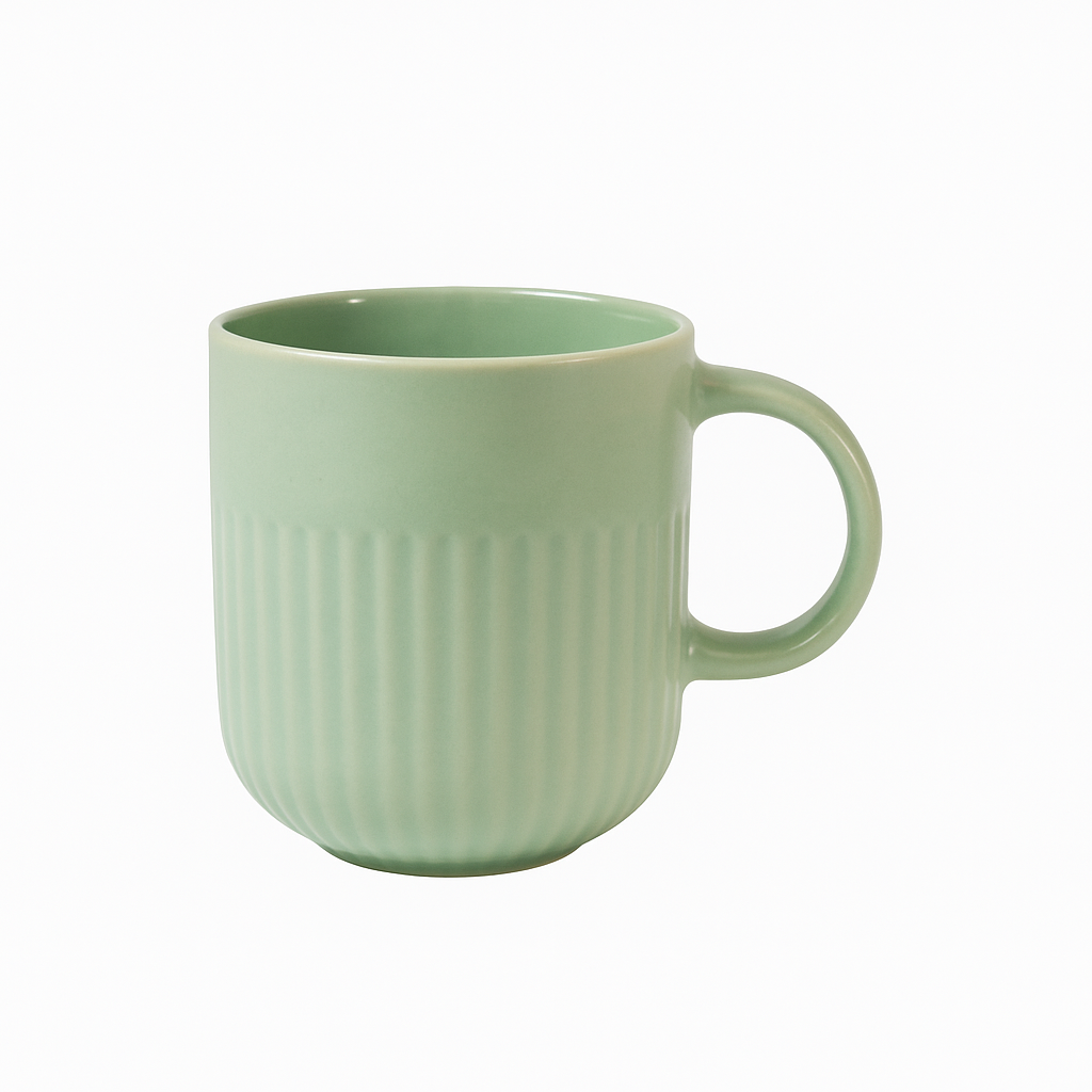 Mint Green Ceramic Coffee Mug –  Ribbed Stoneware Cup | Minimalist Modern Design