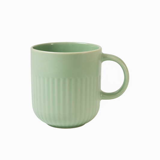 Mint Green Ceramic Coffee Mug –  Ribbed Stoneware Cup | Minimalist Modern Design