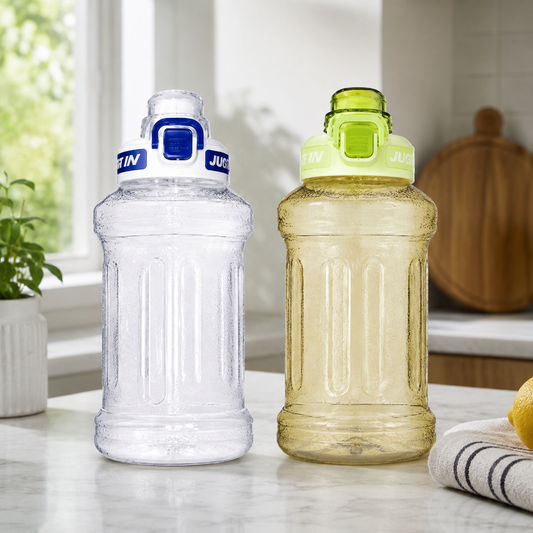 JUSTIN Flip Cap Plastic Water Bottle – 1500ml (Blue & Green Assorted)