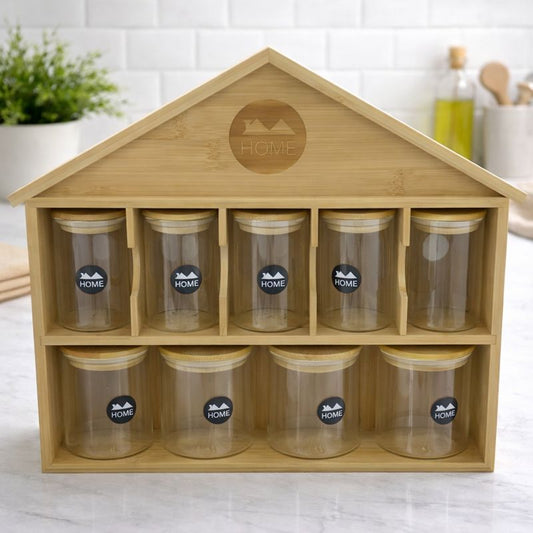 Jar Set Wooden House – Multi-Storage Organizer with Lids & Stand - Habitt
