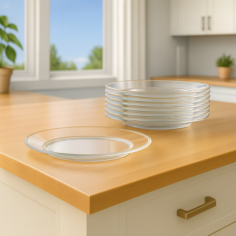 Clear Pressed-Glass Dinner Plate Set – 6-Piece, 234 mm Diameter (Round Serving Plates) - Habitt