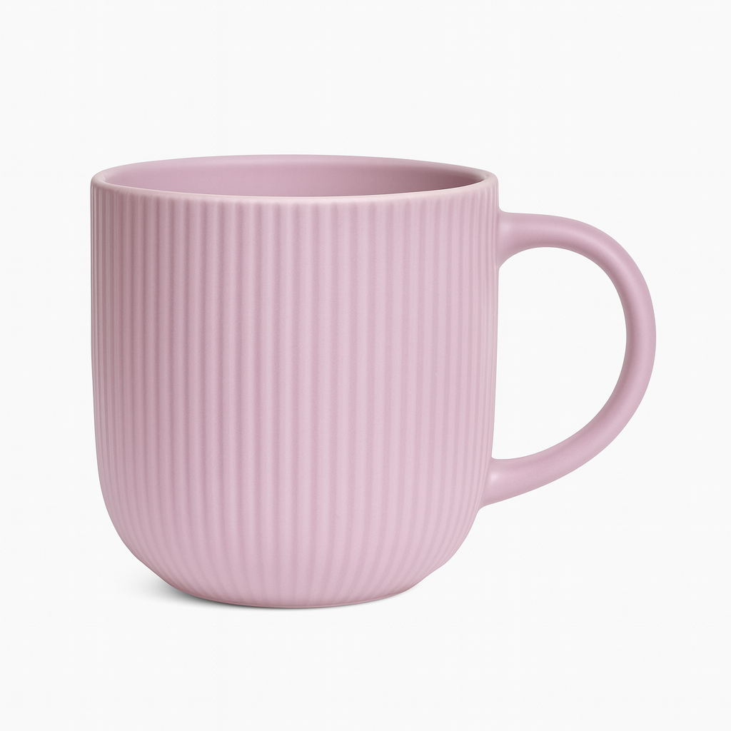 Ribbed Pink Ceramic Mug – Modern Textured Coffee & Tea Cup