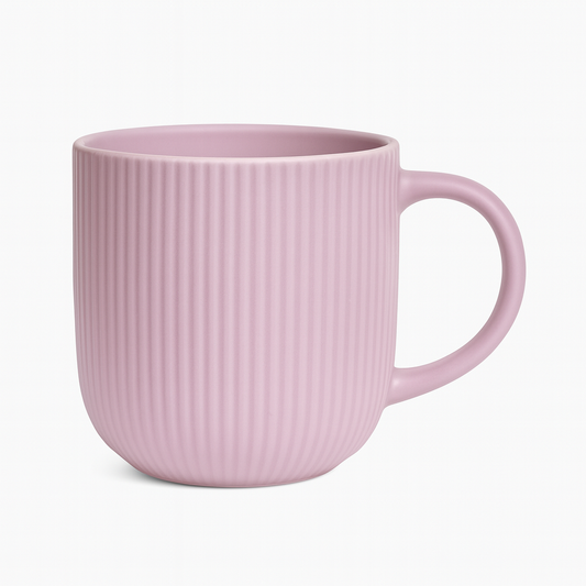 Ribbed Pink Ceramic Mug – Modern Textured Coffee & Tea Cup