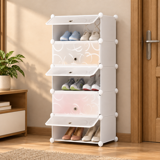 5-Layer Shoe Storage Rack with Frosted Doors – White
