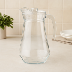 Clear Glass Jug 1300 ml with Hexagonal Base &amp; Easy-Pour Spout – Elegant Water & Juice Pitcher