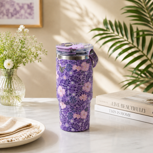 Assorted 900 ml Floral Insulated Travel Tumbler with Lid | Stylish Printed Drink Cup