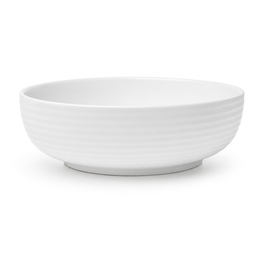 Medium Round White Bowl – Modern Textured Serving Bowl - Habitt